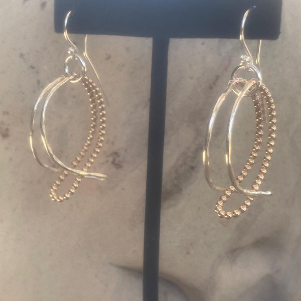 Sterling Silver Looped Double Hoop Earrings with 14K Gold Filled Beaded Wire