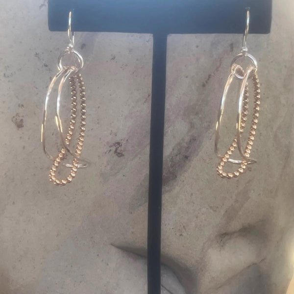 Sterling Silver Looped Double Hoop Earrings with 14K Gold Filled Beaded Wire