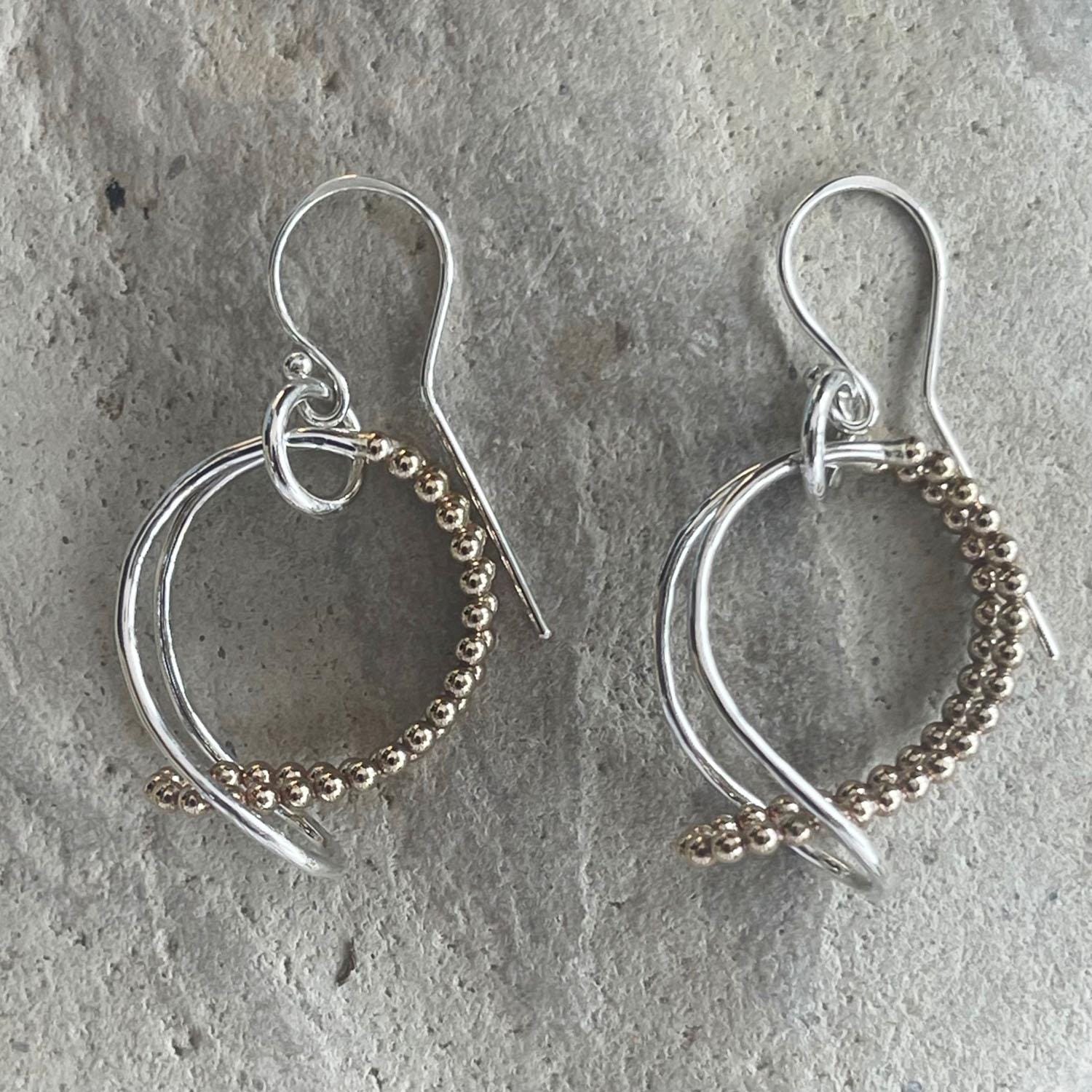 Sterling Silver Looped Double Hoop Earrings with 14K Gold Filled Beaded Wire