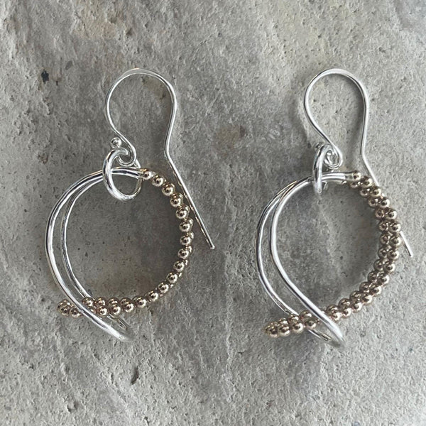 Sterling Silver Looped Double Hoop Earrings with 14K Gold Filled Beaded Wire