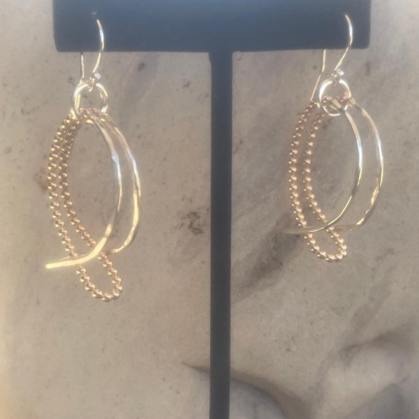 Sterling Silver Looped Double Hoop Earrings with 14K Gold Filled Beaded Wire