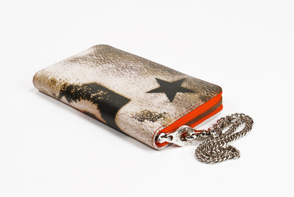 Leather Wallet Kiss Graffiti Print Zip Around with Chain Wristlet