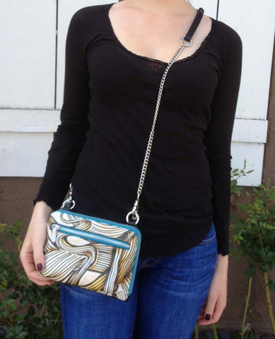 Cross Body Chain Zip Around Wallet Purse with Graffiti Printed Leather