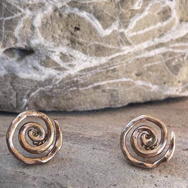 Cast Organic Sterling Silver Spiral Post Earrings