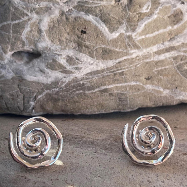 Cast Organic Sterling Silver Spiral Post Earrings