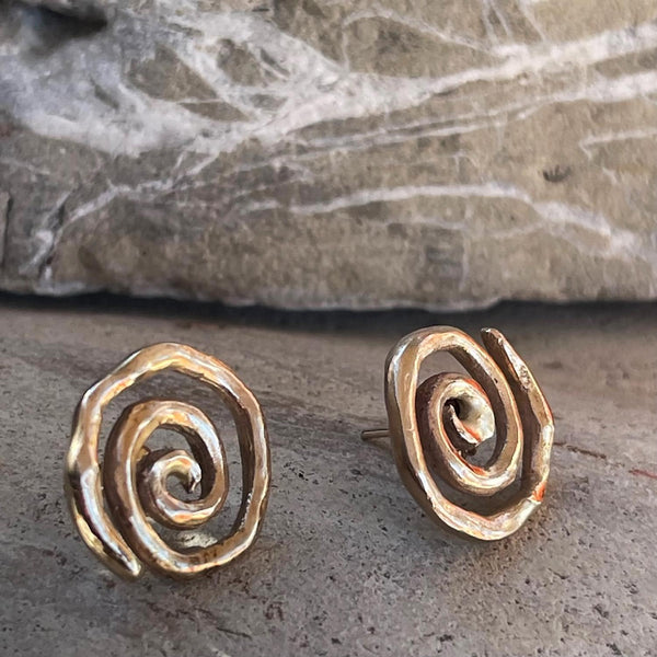 Cast Organic Sterling Silver Spiral Post Earrings