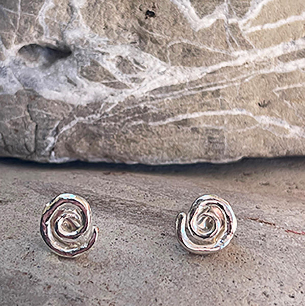 Cast Organic Small Sterling Silver Spiral Stud Earrings