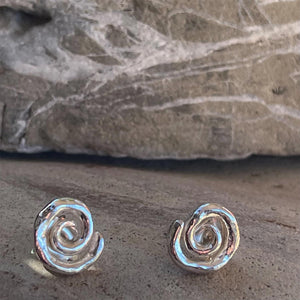 Cast Organic Small Sterling Silver Spiral Stud Earrings