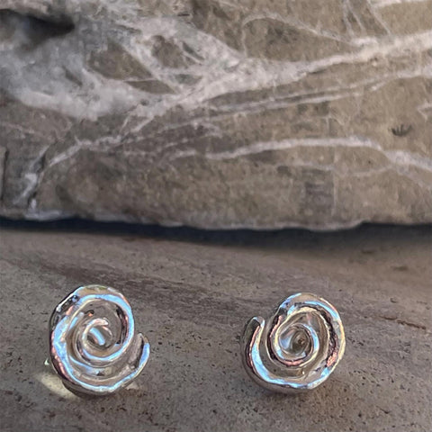 Cast Organic Small Sterling Silver Spiral Stud Earrings