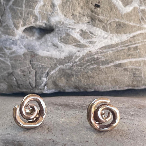 Cast Organic Small Sterling Silver Spiral Stud Earrings